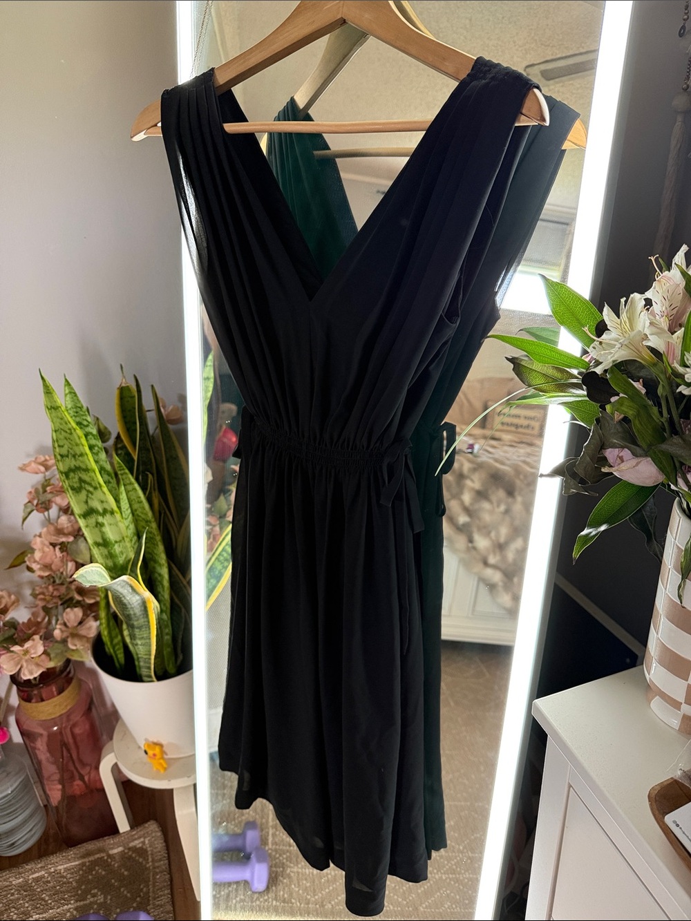 HD in Paris Black V-Neck Midi Dress with Elastic Waist